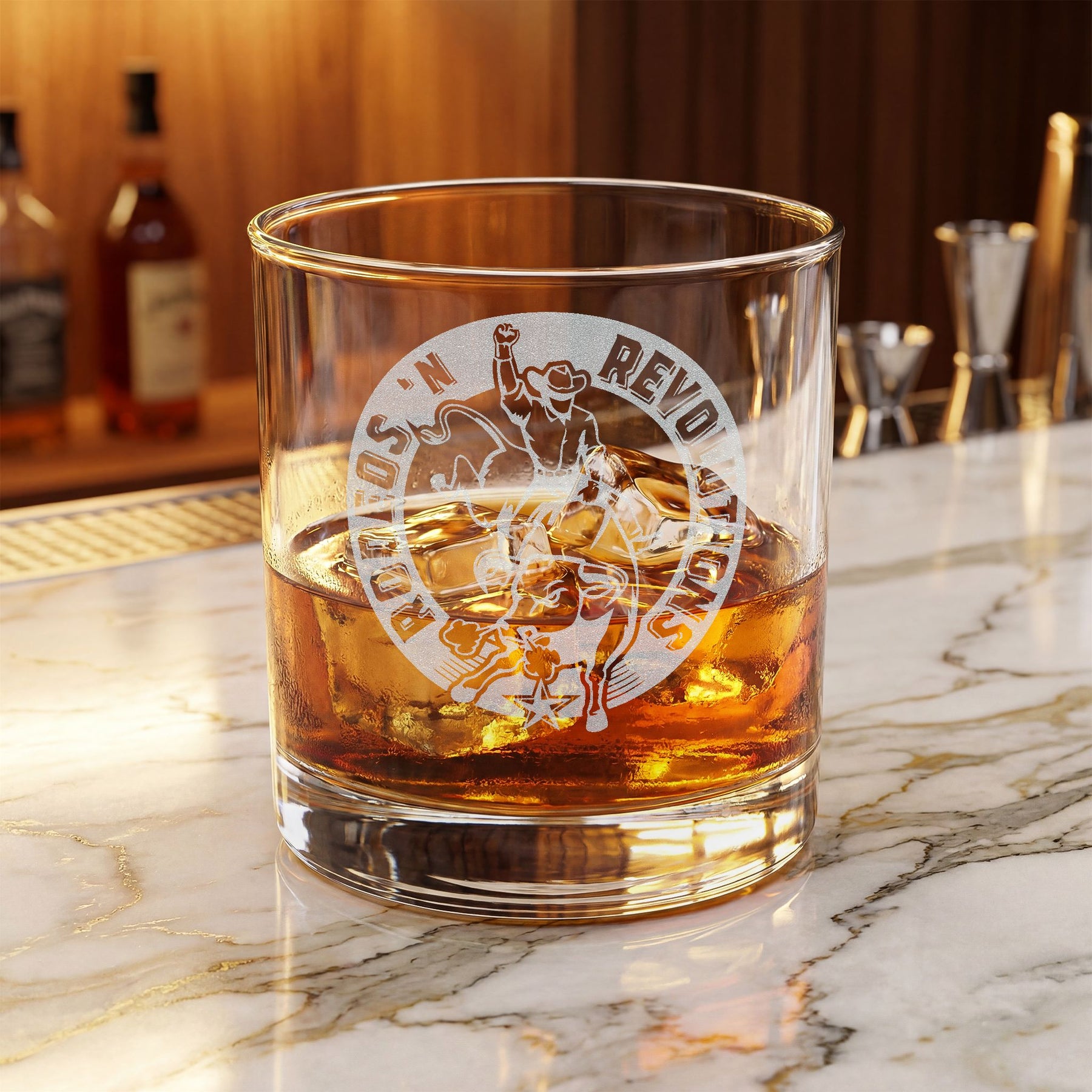 Rodeos 'N Revolutions Engraved Whiskey Glass